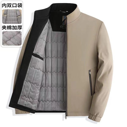 Men’s Fleece-Lined Stand Collar Winter Jacket