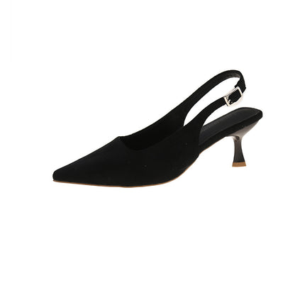 Women’s French Pointed Toe Suede Mid-Heel Sandals