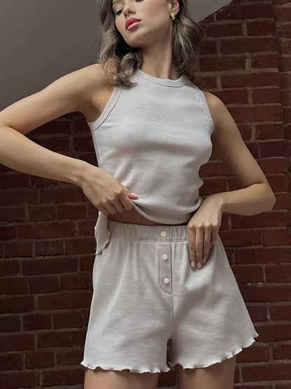 Women’s Solid Color Vest & Shorts Pajama Set