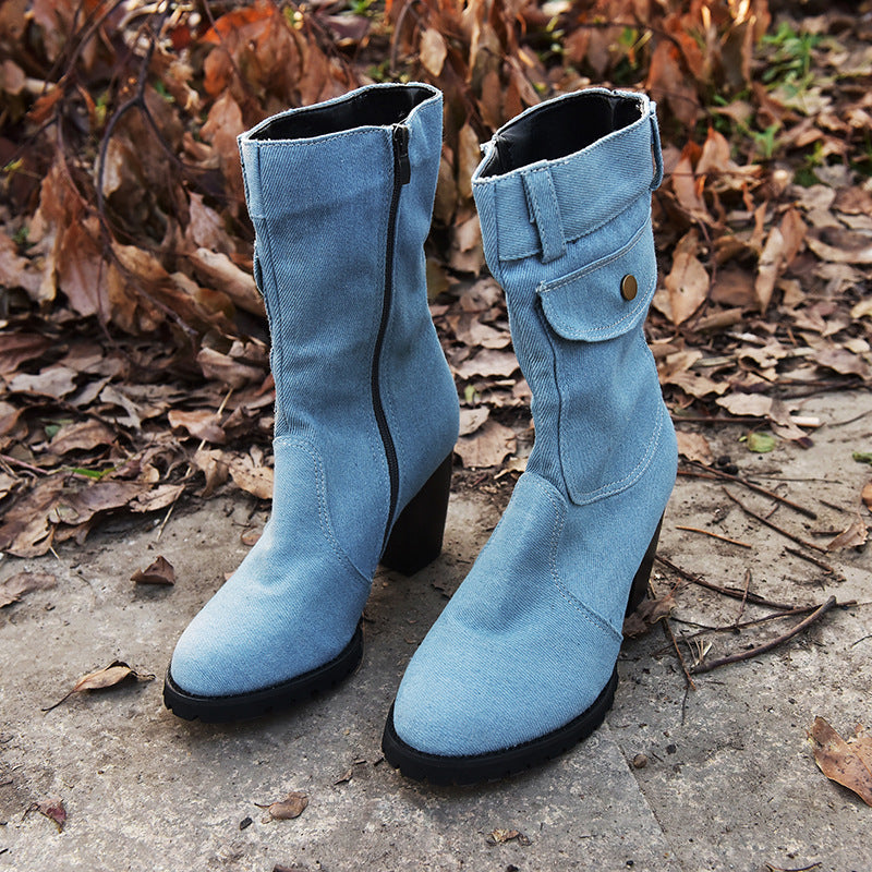 Women’s Vintage Chunky Heel Denim Ankle Boots