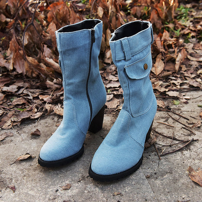 Women’s Vintage Chunky Heel Denim Ankle Boots