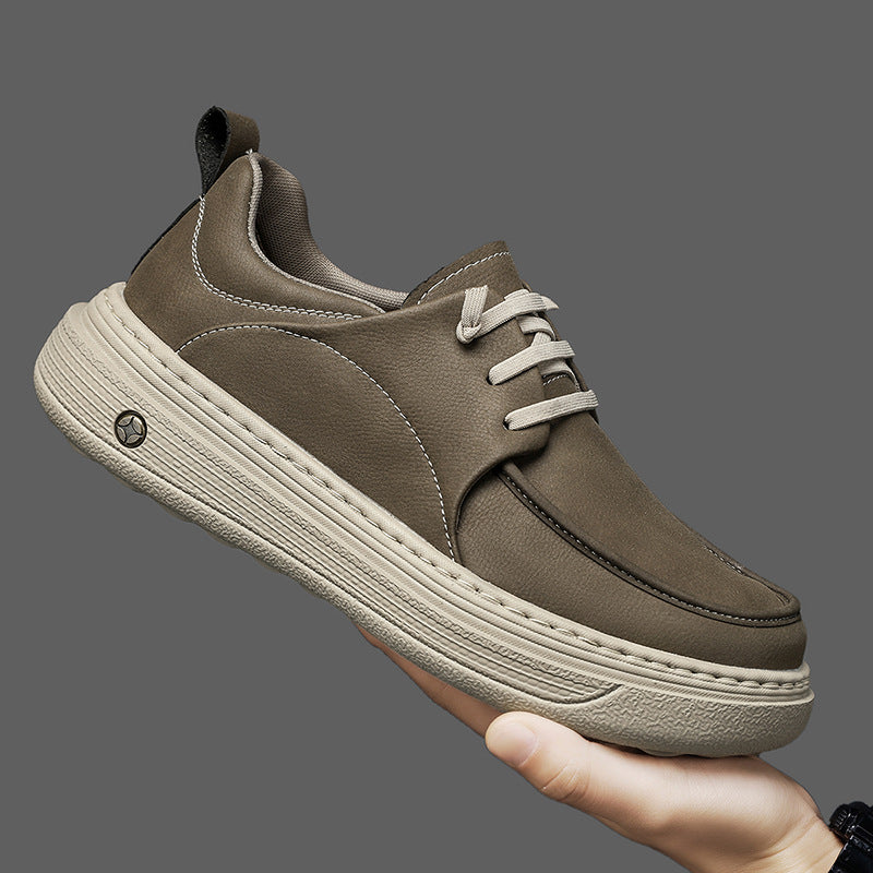 Men’s British-Style Thick-Sole Leather Sneakers