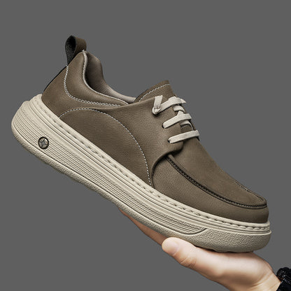 Men’s British-Style Thick-Sole Leather Sneakers