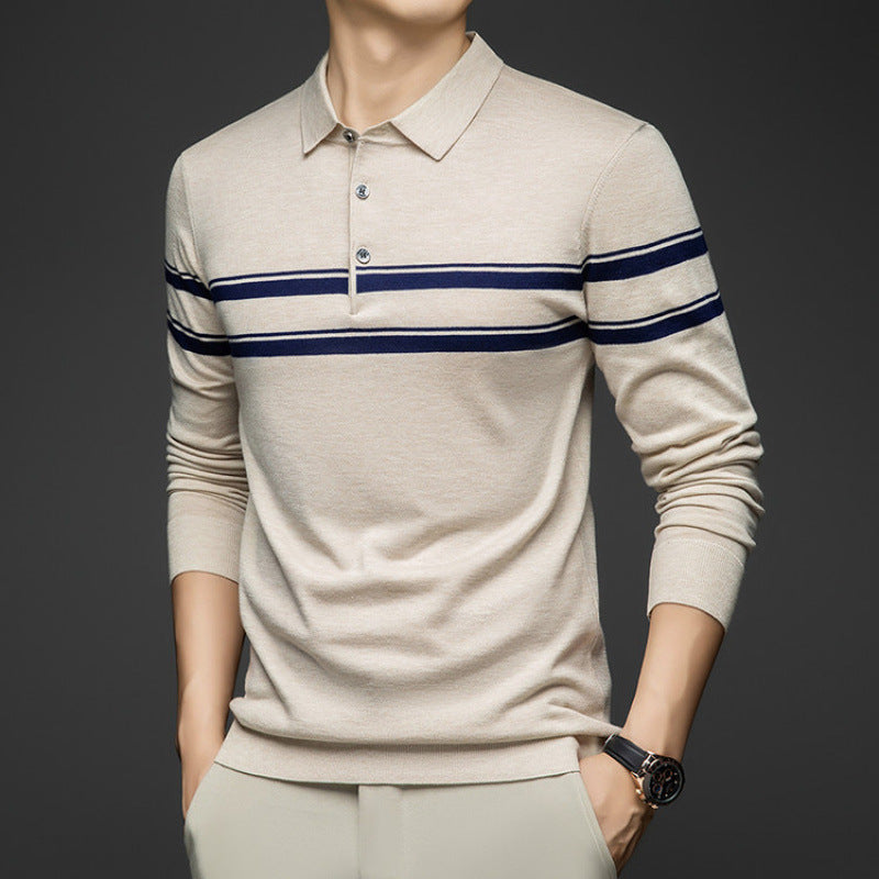 Men’s Wool Blend Striped Collared Knit Top
