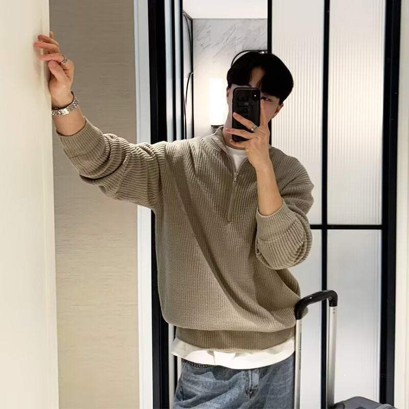 Men’s Half-Zip Stand Collar Knit Sweater