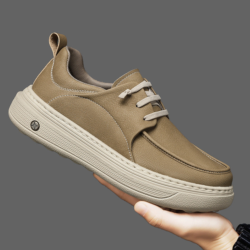 Men’s British-Style Thick-Sole Leather Sneakers