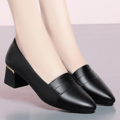 Women’s Soft Leather Block Heel Work Shoes