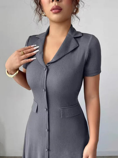 Women’s Elegant Waist-Cinching A-Line Shirt Dress