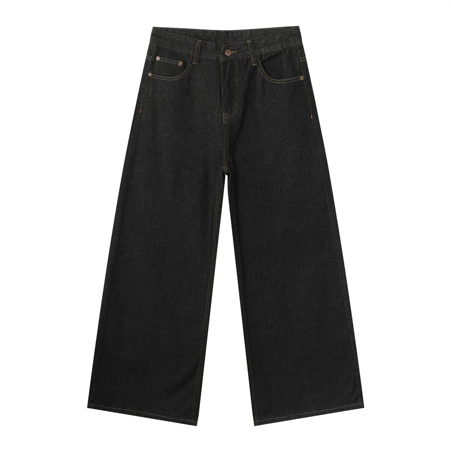 Men’s Washed Loose Straight Wide-Leg Jeans