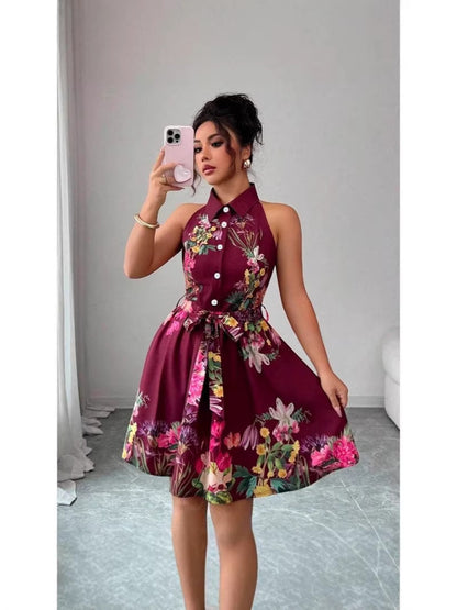 Women’s Elegant Printed Tie Dress