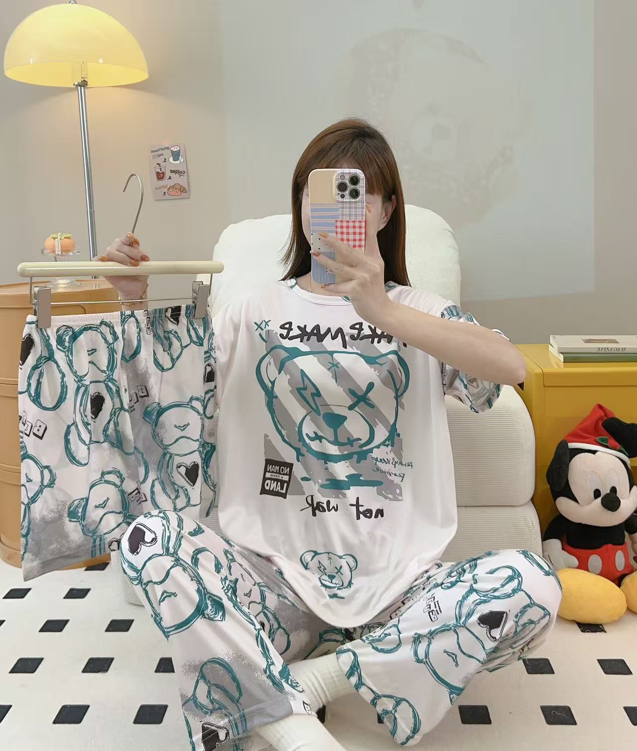 Women’s Double-Sided Milk Silk Cartoon Pajama Set (3-Piece)