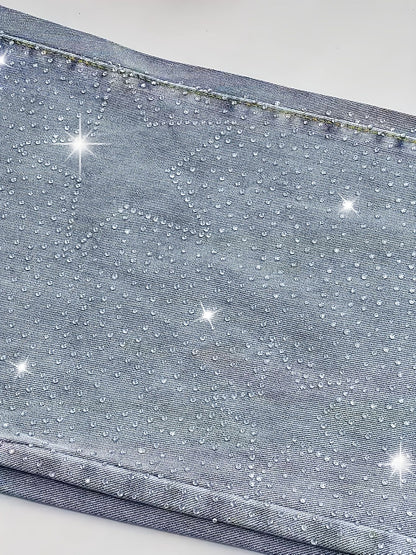Women’s Rhinestone Washed Wide-Leg Jeans