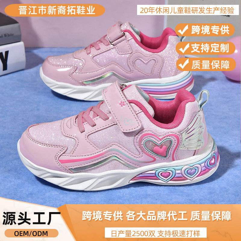 Girls’ Light-Up Breathable Sports Shoes