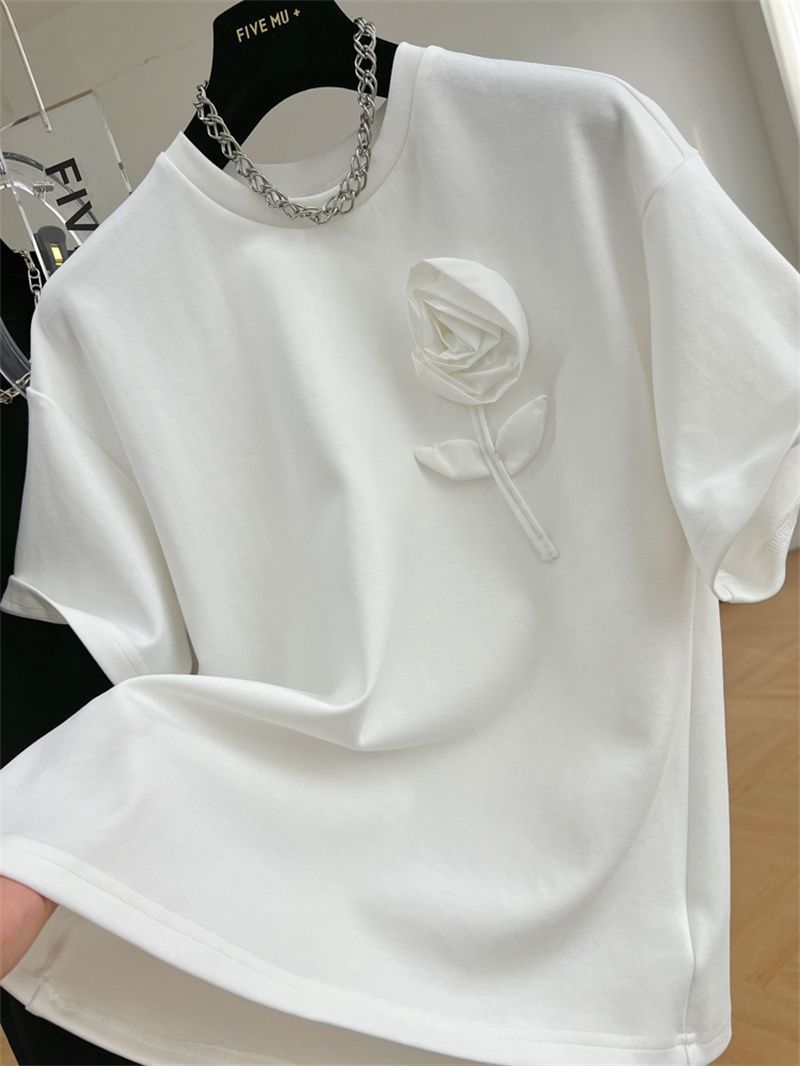 Women’s 3D Floral Short Sleeve T-Shirt