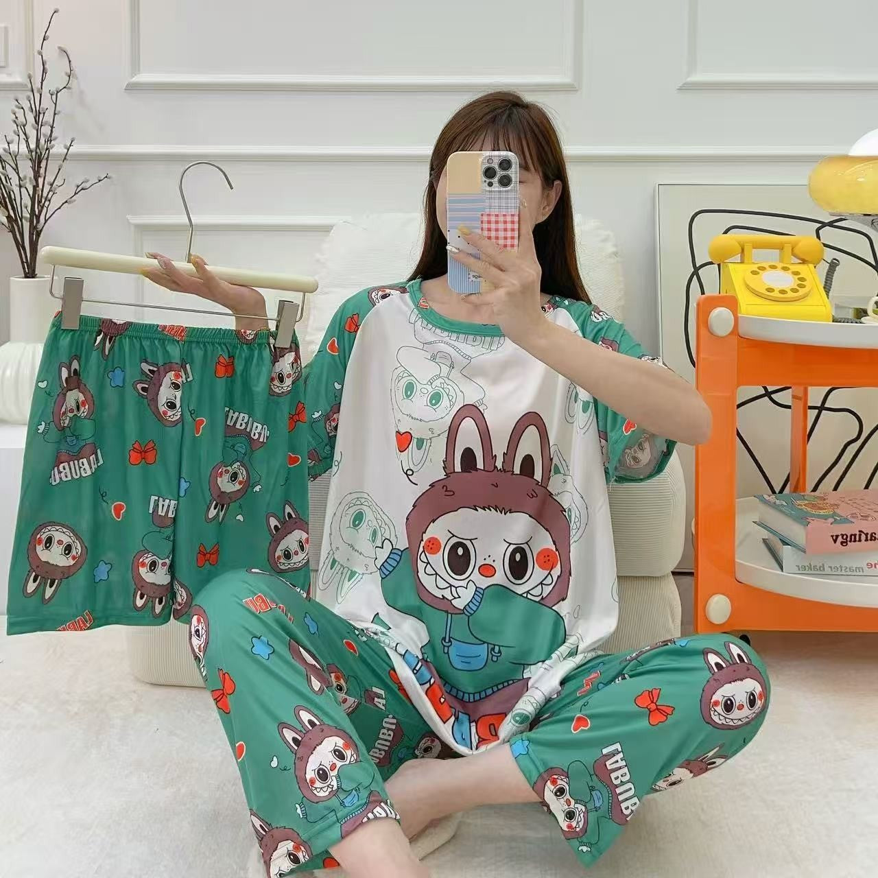 Women’s Double-Sided Milk Silk Cartoon Pajama Set (3-Piece)