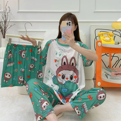 Women’s Double-Sided Milk Silk Cartoon Pajama Set (3-Piece)