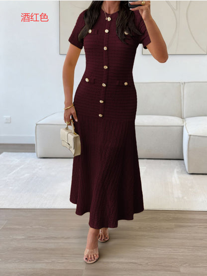 Women’s Elegant Solid Color Short Sleeve Bodycon Dress