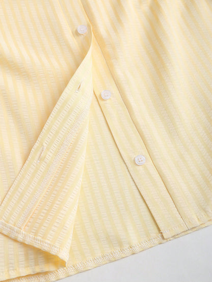 Women’s Puff Sleeve V-Neck Pleated Shirt Dress