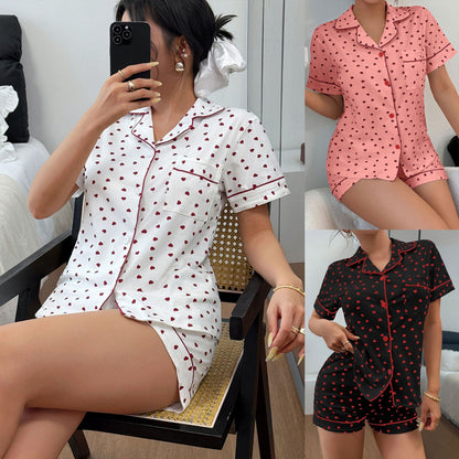 Women’s Cotton Heart Print Pajama Set with Cardigan