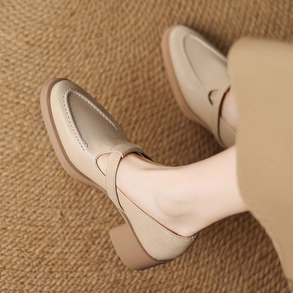 Women’s Genuine Leather Chunky Heel Mule Loafers