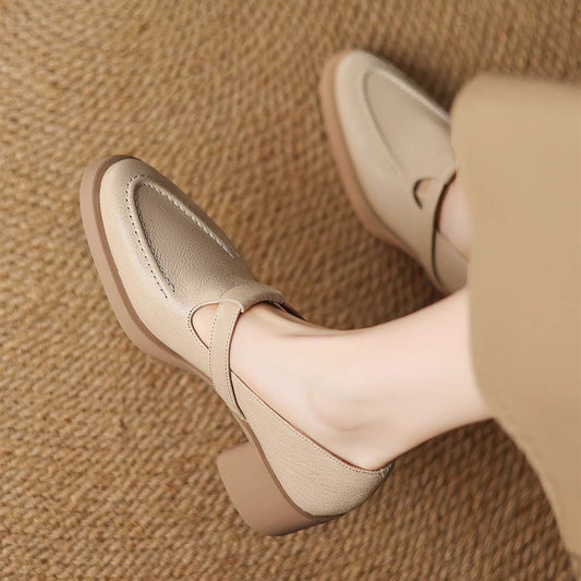 Women’s Genuine Leather Chunky Heel Mule Loafers