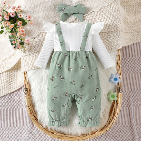 Baby Girls’ Headband, Top & Overall 3-Piece Set