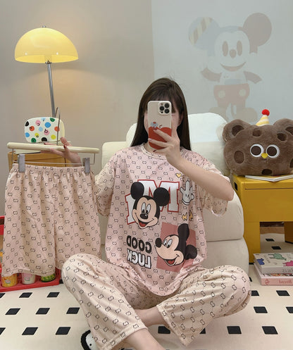 Women’s Double-Sided Milk Silk Cartoon Pajama Set (3-Piece)