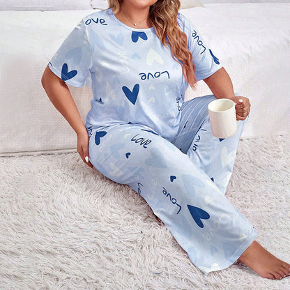 Women’s Plus Size Love Print Pajama Set (2-Piece)