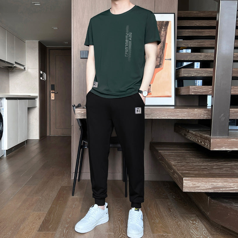 Men’s Ice Silk Short Sleeve & Shorts Sports Set