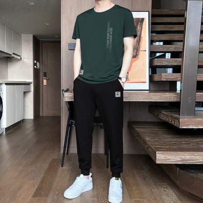 Men’s Ice Silk Short Sleeve & Shorts Sports Set