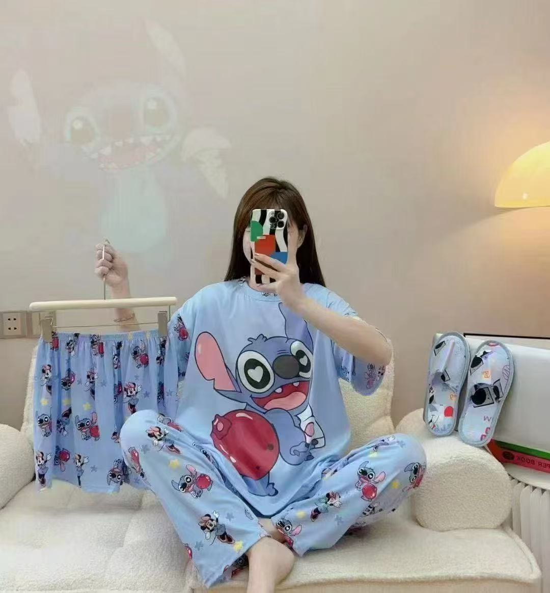 Women’s Double-Sided Milk Silk Cartoon Pajama Set (3-Piece)