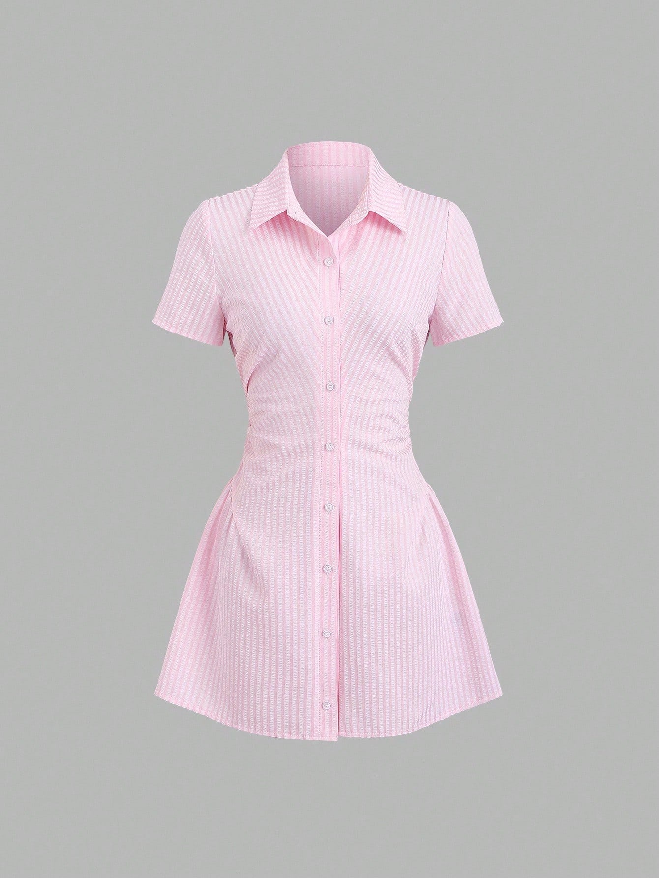 Women’s Puff Sleeve V-Neck Pleated Shirt Dress