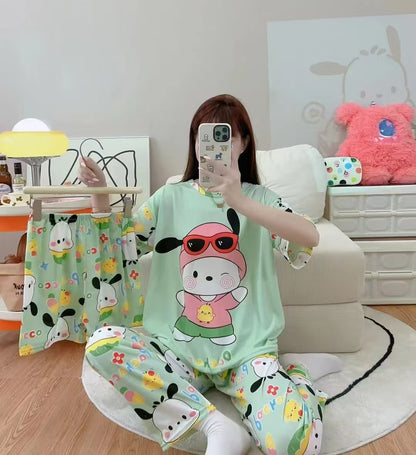 Women’s Double-Sided Milk Silk Cartoon Pajama Set (3-Piece)