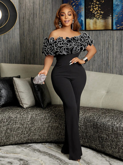 Women’s Off-Shoulder Ruffle High-Waist Jumpsuit