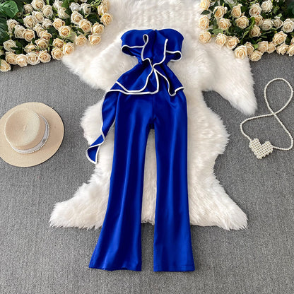 Women’s Ruffle One-Shoulder Wide-Leg Jumpsuit