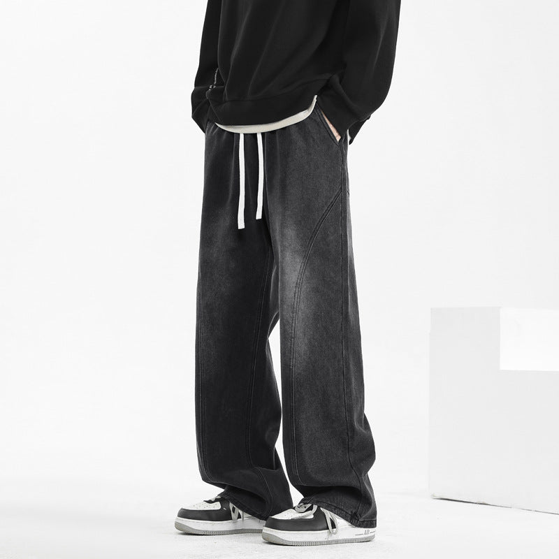 Men’s Washed Distressed Wide-Leg Street Pants