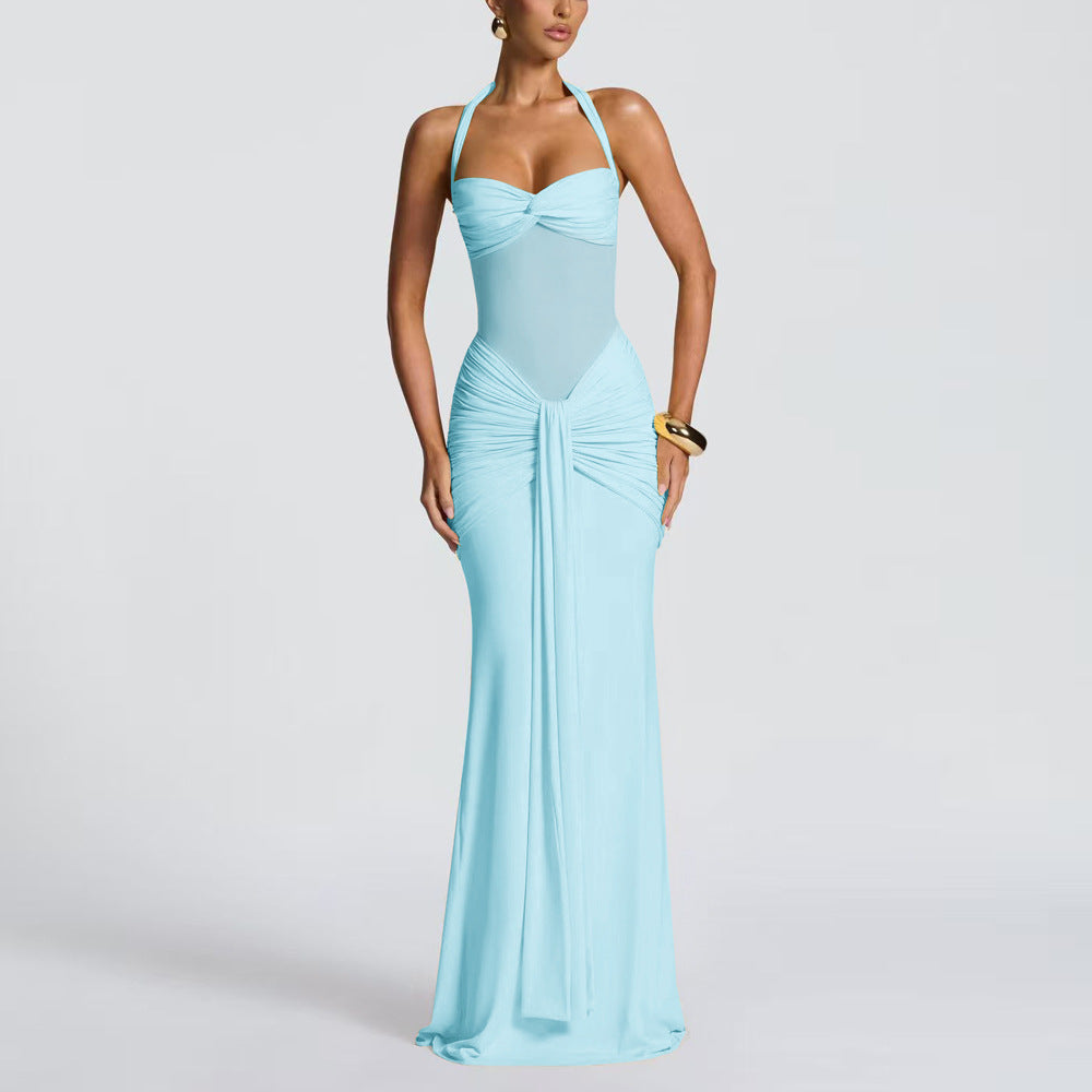 Women’s Halterneck Mesh Splice Maxi Dress