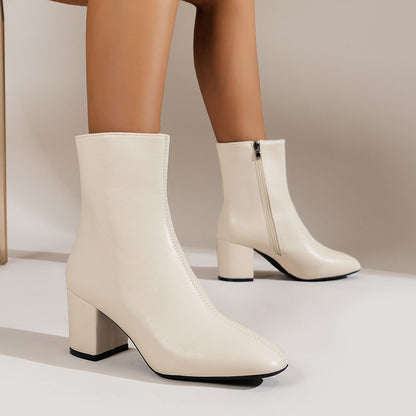 Women’s Suede Chunky Heel Mid-Calf Boots