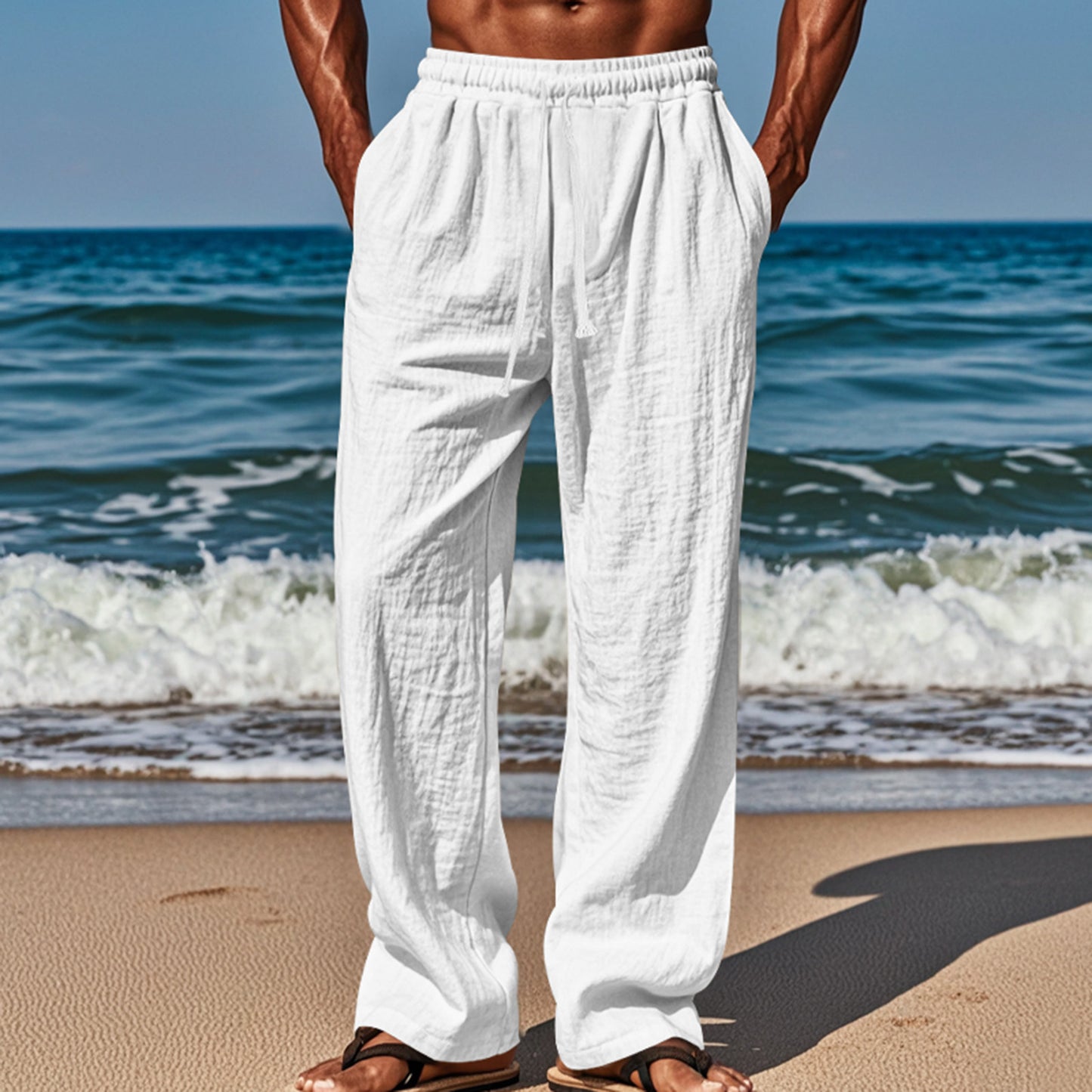 Men’s Linen Blend Loose Wide-Leg Casual Pants