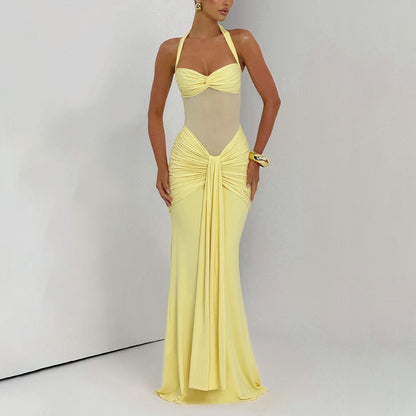 Women’s Halterneck Mesh Splice Maxi Dress