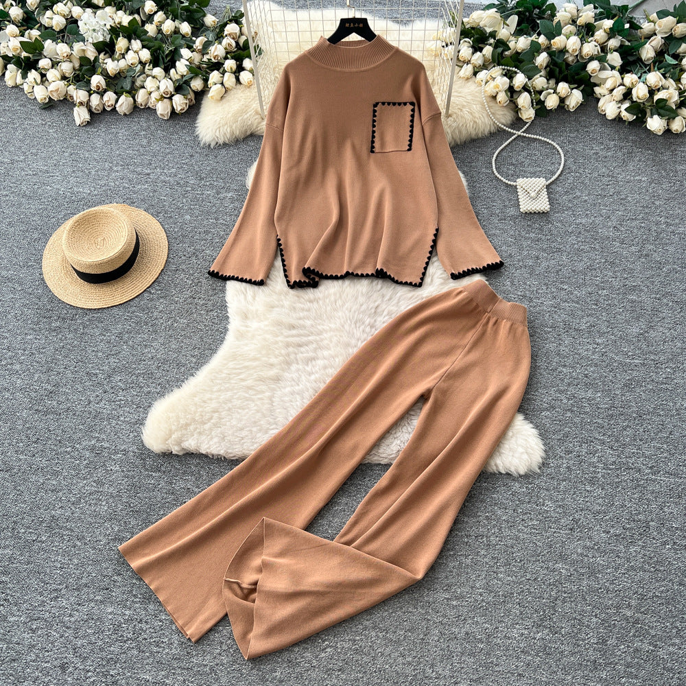 Women’s Color-Block Knit Sweater & Wide-Leg Pants Set