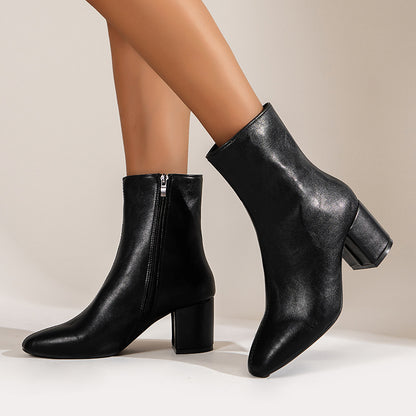 Women’s Suede Chunky Heel Mid-Calf Boots