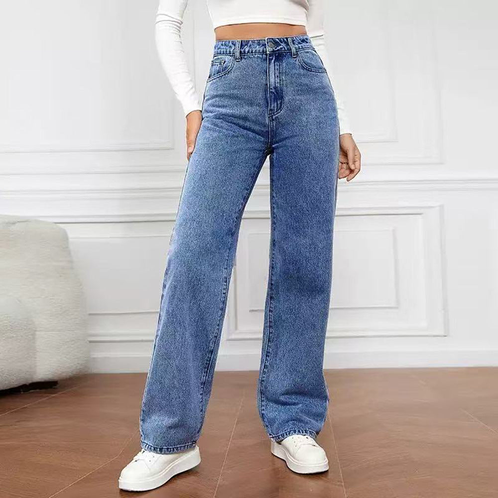 Women’s Retro Washed Straight-Leg Jeans