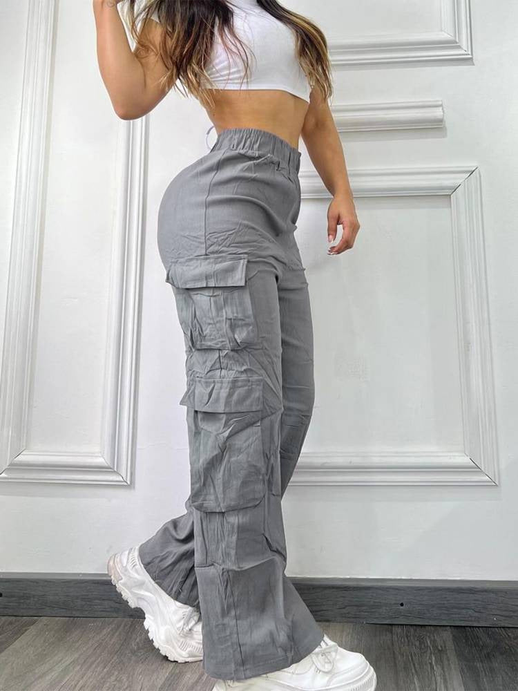 Women’s High-Waist Wide-Leg Multi-Pocket Casual Pants