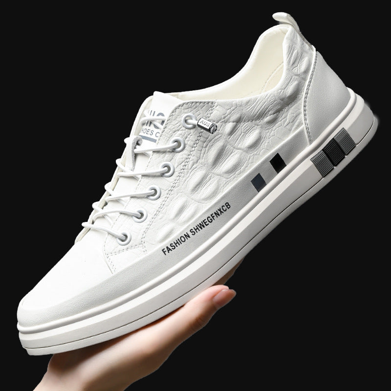 Men’s White Crocodile-Print Casual Sneakers