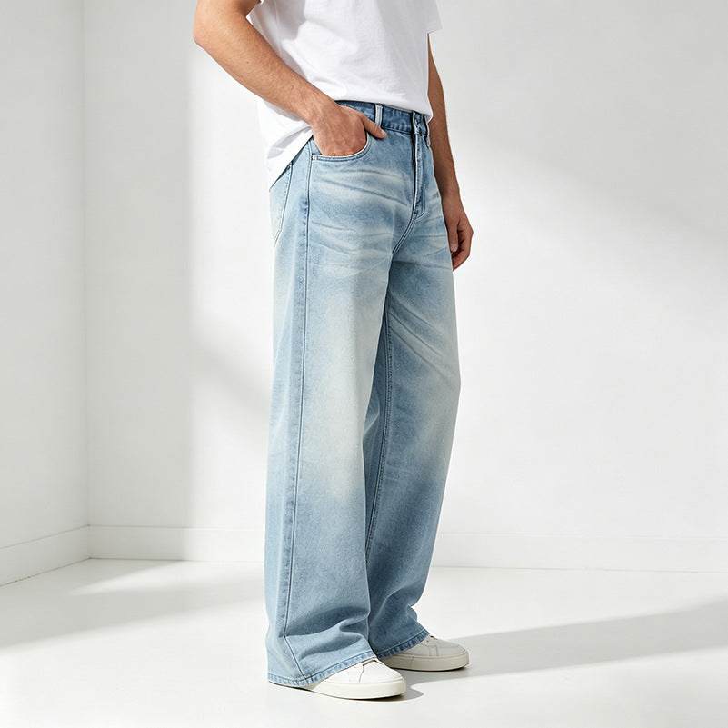 Men’s Washed Solid Color Denim Jeans