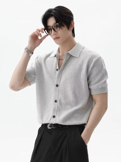Men’s Old Money Vintage Knit Cardigan Polo Shirt