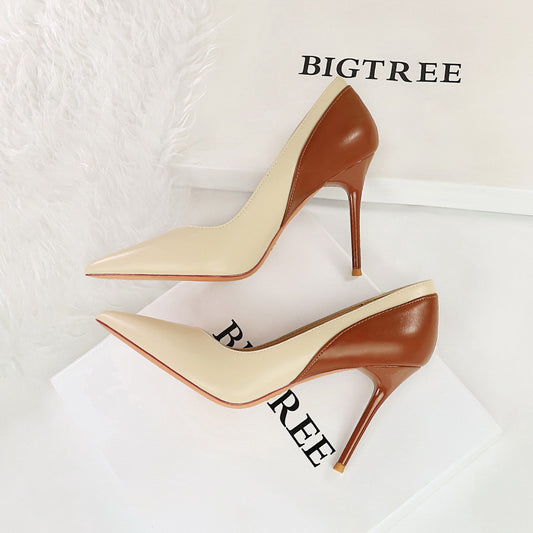 Women’s Retro Color-Block Pointed-Toe Stiletto Heels