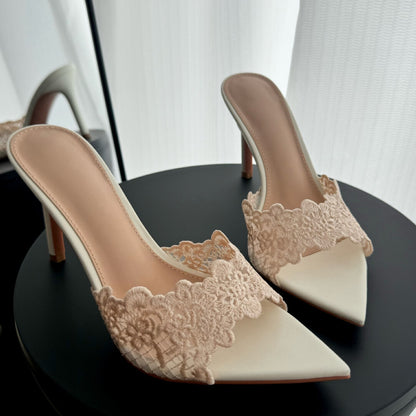 Women’s Lace Pointed-Toe Stiletto Slippers