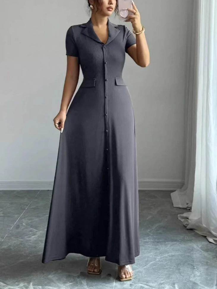 Women’s Elegant Waist-Cinching A-Line Shirt Dress